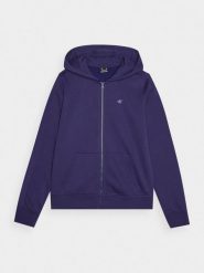 4F Bluza dresowa rozpinana z kapturem damska - granatowa S. Niebieskie bluzy damskie 4F, s, bez wzorów, z bawełny, sportowe, bez ramiączek, z kapturem. W wyprzedaży za 119.99 zł.