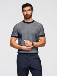 Koszulka męska bawełniana ze strukturalnej dzianiny - granatowa V2 - Rozmiar: XL. Niebieskie t-shirty męskie Ombre Clothing, m, bez wzorów, z bawełny, bez kołnierzyka, bez ramiączek. Za 209.99 zł.