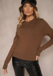 Brązowy Casualowy Sweter z Wiskozą z Ozdobnymi Detalami z Cyrkonii Edaloriae. Brązowe swetry nierozpinane damskie Renee, m, bez wzorów, z wiskozy, casualowe, bez kołnierzyka, bez ramiączek. Za 99.99 zł.