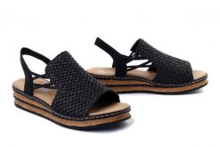 RIEKER 62941-00 black, sandały damskie. Czarne sandały damskie Rieker, bez wzorów, bez obcasa, bez zapięcia. Za 223.93 zł.