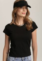 Czarny T-shirt Nephegenia. Czarne t-shirty damskie Renee, s, bez wzorów, z bawełny, klasyczne, bez kołnierzyka, bez ramiączek. Za 24.99 zł.