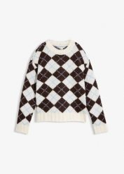 Sweter w norweski wzór. Niebieskie swetry nierozpinane damskie bonprix, bez wzorów, z dzianiny, bez kołnierzyka, bez ramiączek. Za 169.99 zł.