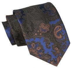Męski Krawat Angelo di Monti - Niebieski, Duży Wzór Orientalny. Niebieskie krawaty i muchy Angelo di Monti, bez wzorów, z tkaniny, eleganckie. Za 45.00 zł.