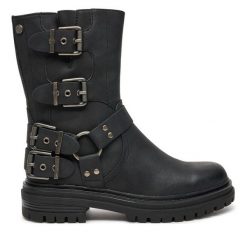 Botki Refresh. Czarne botki damskie Refresh, bez wzorów, bez obcasa, na płaskiej podeszwie, bez zapięcia. Za 289.99 zł.