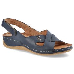 Granatowe Sandały Pollonus Damskie Stylowe Buty. Niebieskie sandały damskie Pollonus, bez wzorów, ze skóry, bez obcasa, bez zapięcia. Za 165.00 zł.