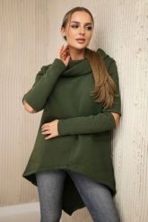 Bluza ocieplana z dłuższym tyłem khaki. Brązowe bluzy damskie KESI, l, bez wzorów, z bawełny, bez ramiączek, bez kaptura. Za 198.65 zł.