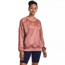 Bluza damska Under Armour Recover Woven Shine Crew. Brązowe bluzy damskie Under Armour, bez wzorów, bez ramiączek, bez kaptura. Za 89.99 zł.