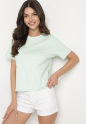 Zielony Bawełniany T-shirt z Grubszej Bawełny Tiariane. Zielone t-shirty damskie Born2be, m, bez wzorów, z bawełny, biznesowe, bez kołnierzyka, bez ramiączek. Za 49.99 zł.