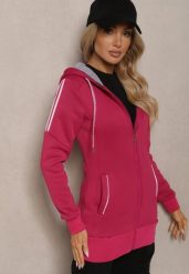 Różowa Długa Bluza z Kapturem Linithra. Czerwone bluzy damskie Renee, l, bez wzorów, z materiału, sportowe, bez ramiączek, z kapturem. Za 89.99 zł.