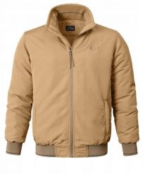 Ocieplona Zimowa Kurtka z Wysokim Kołnierzem - Pako Jeans - Beżowa. Brązowe kurtki męskie Pako Jeans, na zimę, l, bez wzorów, z jeansu, bez kaptura. Za 399.00 zł.