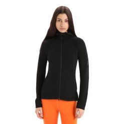 Bluza Turystyczna Damska Icebreaker Merino Quantum ZoneKnit Zip. Czarne bluzy damskie Icebreaker, xs, bez wzorów, z wełny, sportowe, bez ramiączek, z kapturem. W wyprzedaży za 637.30 zł.