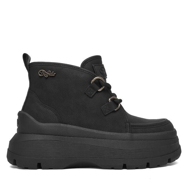 Botki Buffalo. Czarne botki damskie Buffalo, bez wzorów, bez obcasa, na płaskiej podeszwie, bez zapięcia. Za 279.99 zł.