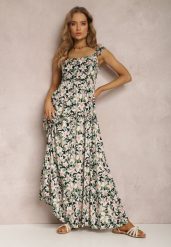 Biało-Czarna Sukienka Agarynome. Białe sukienki damskie Renee, na lato, l, z aplikacjami, bez kołnierzyka, bez ramiączek, maxi, rozkloszowane. Za 74.99 zł.
