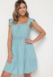 Niebieska Sukienka z Wiskozą o Rozkloszowanym Kroju z Gumką w Pasie Lirimere. Niebieskie sukienki damskie Born2be, na co dzień, m, bez wzorów, z wiskozy, eleganckie, bez kołnierzyka, bez ramiączek, mini, rozkloszowane. Za 39.99 zł.