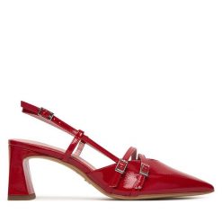 Czółenka Tamaris. Czerwone czółenka damskie Tamaris, bez wzorów, bez obcasa, bez zapięcia. Za 329.99 zł.