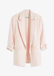 Długi żakiet. Czarne marynarki i żakiety damskie bonprix, bez wzorów, eleganckie, bez kołnierzyka, bez ramiączek. Za 209.99 zł.