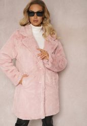 Różowy Jednorzędowy Płaszcz Futrzany Jarmila. Czerwone płaszcze damskie Renee, xl, bez wzorów, z futra, bez kołnierzyka, bez kaptura. Za 89.99 zł.