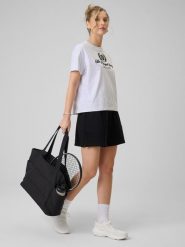 4F Spodenki dresowe damskie - czarne S. Czarne szorty damskie 4F, bez wzorów, z bawełny, z podwyższonym stanem. Za 99.99 zł.