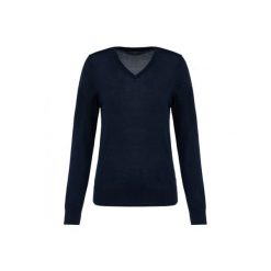 Damski sweter z merynosów z dekoltem v-neck Kariban Premium. Niebieskie swetry nierozpinane damskie KARIBAN, na zimę, bez wzorów, z wełny, eleganckie, bez kołnierzyka, bez ramiączek. Za 297.00 zł.
