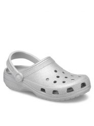 Crocs Klapki Classic Glitter Clog 205942 Srebrny. Szare klapki damskie Crocs, bez wzorów, z tworzywa sztucznego, bez obcasa, bez zapięcia. Za 259.99 zł.