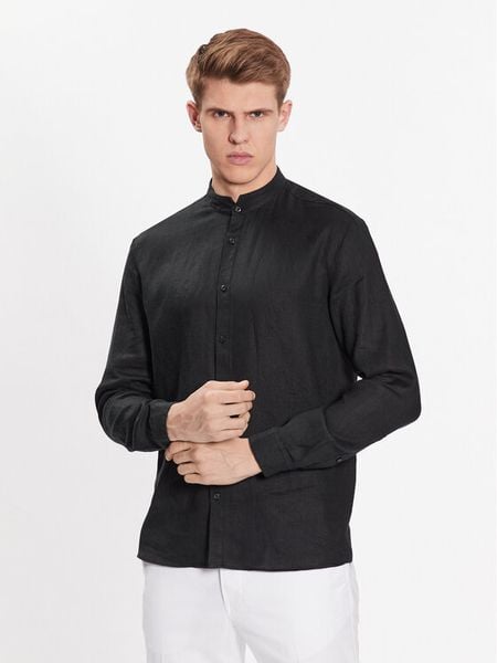 Hugo Koszula 50490740 Czarny Slim Fit. Czarne koszule męskie Hugo, m, bez wzorów, ze lnu, bez kołnierzyka, bez ramiączek. Za 479.99 zł.