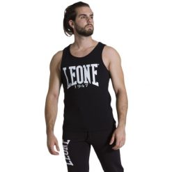 Odzież sportowa z bawełna na co dzień na siłownię. Czarna koszulki sportowe męskie LEONE 1947 APPAREL, bez wzorów, z bawełny, bez ramiączek, na fitness i siłownię. W wyprzedaży za 54.73 zł.