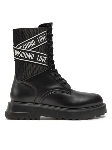 LOVE MOSCHINO Trzewiki JA24094G1LIA700A Czarny. Czarne botki damskie Love Moschino, bez wzorów, ze skóry, bez obcasa, na płaskiej podeszwie, bez zapięcia. Za 699.99 zł.