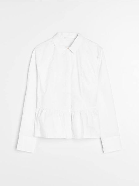 Koszula z krytą plisą i falbaną - biały. Białe koszule damskie Sinsay, l, bez wzorów, bez kołnierzyka, bez ramiączek. Za 49.99 zł.