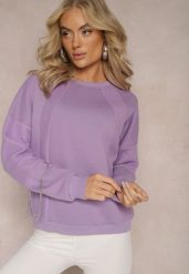 Jasnofioletowa Bawełniana Bluza z Łańcuszkiem Eleutia. Fioletowe bluzy damskie Renee, bez wzorów, z bawełny, casualowe, bez ramiączek, bez kaptura. Za 79.99 zł.