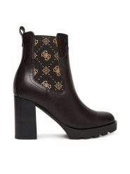 Guess Botki FLFNLL ELE10 Czarny. Czarne botki damskie Guess, z aplikacjami, ze skóry, bez obcasa, na słupku, bez zapięcia. Za 709.99 zł.