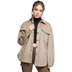 Płaszcz damski duże rozmiary Urban Classics. Zielone płaszcze damskie Urban Classics, bez wzorów, casualowe, bez kołnierzyka, bez kaptura. Za 287.75 zł.