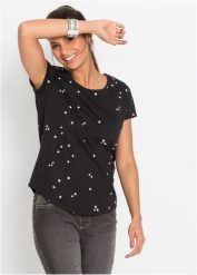 Bawełniany T-shirt. Czarne t-shirty damskie bonprix, s, bez wzorów, z bawełny, bez kołnierzyka, bez ramiączek. Za 39.99 zł.