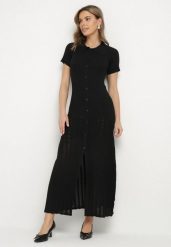 Czarna Sukienka z Wiskozy z Koronką Kołnierzykiem i Guzikami Alaniris. Czarne sukienki damskie Born2be, na co dzień, uniwersalny, bez wzorów, z koronki, eleganckie, bez kołnierzyka, bez ramiączek, maxi, dopasowane. Za 169.99 zł.