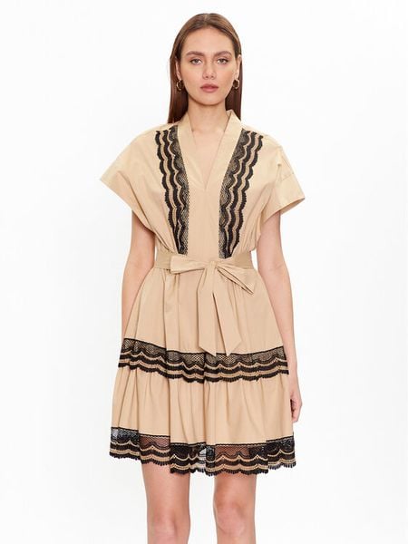 TWINSET Sukienka letnia 231TT2123 Beżowy Regular Fit. Brązowe sukienki damskie Twinset, na lato, bez wzorów, z bawełny, bez kołnierzyka, bez ramiączek. Za 619.99 zł.