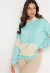 Jasnoniebieska Bluza Oversize z Kapturem i Kontrastowymi Wstawkami Jevina. Niebieskie bluzy damskie Born2be, l, z aplikacjami, z jeansu, casualowe, bez ramiączek, z kapturem. Za 44.99 zł.