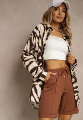Brązowe Casualowe Szorty High Waist z Kieszeniami Wykończone Gumką Shezetta. Brązowe szorty damskie Renee, bez wzorów, z materiału, klasyczne, z podwyższonym stanem. Za 39.99 zł.