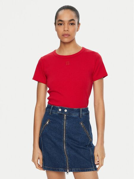 HUGO T-Shirt Deloris 50512002 Czerwony Regular Fit. Czerwone t-shirty damskie Hugo, s, bez wzorów, z bawełny, bez kołnierzyka, bez ramiączek. Za 119.99 zł.