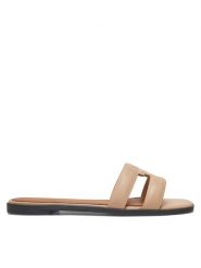 Tommy Hilfiger Klapki Th Logo Strap Mule FW0FW08671 Beżowy. Brązowe klapki damskie Tommy Hilfiger, bez wzorów, ze skóry, bez obcasa, bez zapięcia. Za 479.99 zł.