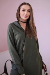 Komplet dresowy bluza z dłuższym bokiem khaki. Brązowe bluzy damskie KESI, l, bez wzorów, z bawełny, bez ramiączek, bez kaptura. Za 334.56 zł.