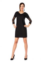 Czarna Dopasowana Sukienka z Transparentnym Rękawem 3/4. Czarne sukienki damskie Merribel, m, bez wzorów, z bawełny, wizytowe, bez kołnierzyka, bez ramiączek, dopasowane. Za 108.90 zł.