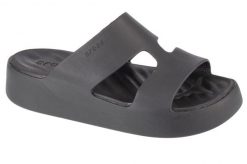 Klapki damskie Crocs 209409001. Czarne klapki damskie Crocs, na lato, bez wzorów, z materiału, z otwartym noskiem, bez obcasa, na platformie, bez zapięcia. Za 195.50 zł.
