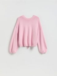 Sweter z wiązaniem z tyłu - różowy. Czerwone swetry nierozpinane damskie Reserved, l, bez wzorów, z bawełny, bez kołnierzyka, bez ramiączek. Za 129.99 zł.