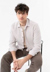 Lniana koszula w prążek K-FILIO. Koszule męskie Volcano, na lato, m, bez wzorów, z materiału, klasyczne, bez kołnierzyka, bez ramiączek. Za 159.99 zł.