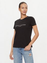 Tommy Hilfiger T-Shirt Heritage C-Nk WW0WW31999 Czarny Regular Fit. Czarne t-shirty damskie Tommy Hilfiger, xxs, bez wzorów, z bawełny, bez kołnierzyka, bez ramiączek. Za 149.99 zł.