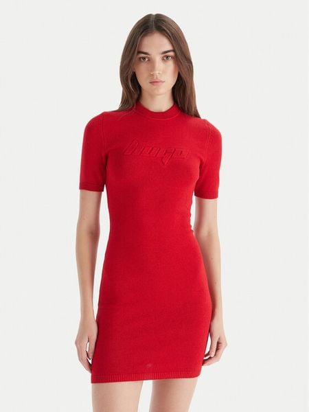 HUGO Sukienka dzianinowa Sbloggy 50543324 Czerwony Slim Fit. Czerwone sukienki damskie Hugo, xs, bez wzorów, z dzianiny, bez kołnierzyka, bez ramiączek. Za 479.99 zł.