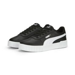 Damskie sneakersy Carina 2.0 PUMA Black White Silver Metallic. Białe obuwie sportowe damskie Puma, bez wzorów, bez zapięcia, trekkingowe. Za 276.00 zł.