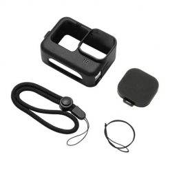 Etui Puluz silikonowe do GoPro HERO12 HERO11 HERO10 HERO9 Black z osłoną obiektywu i paskiem (czarne). Czarne zegarki sportowe Puluz, bez wzorów. Za 25.00 zł.