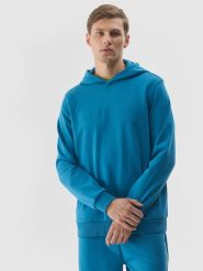 4F Bluza dresowa nierozpinana z kapturem męska - niebieska XXL. Niebieskie bluzy męskie 4F, m, bez wzorów, z bawełny, z kapturem. W wyprzedaży za 99.99 zł.