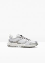 Sneakersy w stylu retro. Białe obuwie sportowe damskie bonprix, bez wzorów, bez zapięcia. Za 114.99 zł.