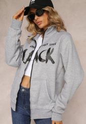 Jasnoszara Bluza Zapinana na Suwak z Kieszeniami i Półgolfem Ubaviela. Szare bluzy damskie Renee, xl, bez wzorów, bez ramiączek, bez kaptura. Za 79.99 zł.